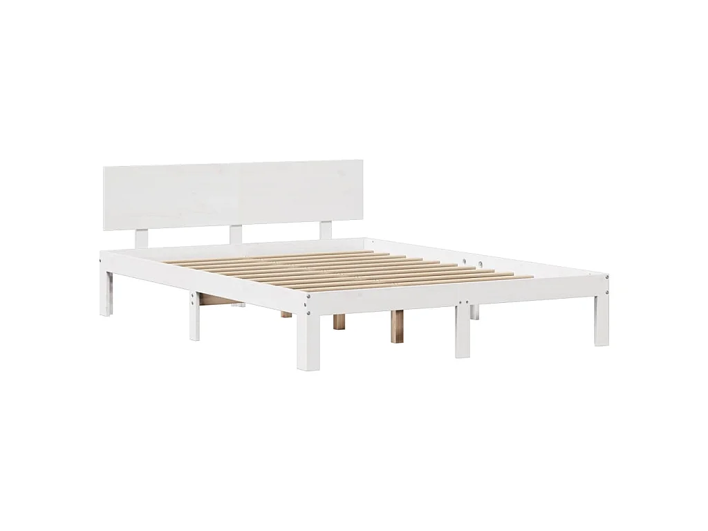 Bedframe met hoofdbord massief grenenhout wit 150x200 cm