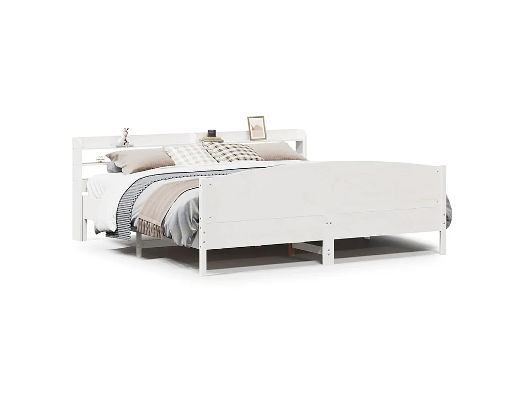 Cadre de lit sans matelas blanc 200x200 cm bois massif de pin