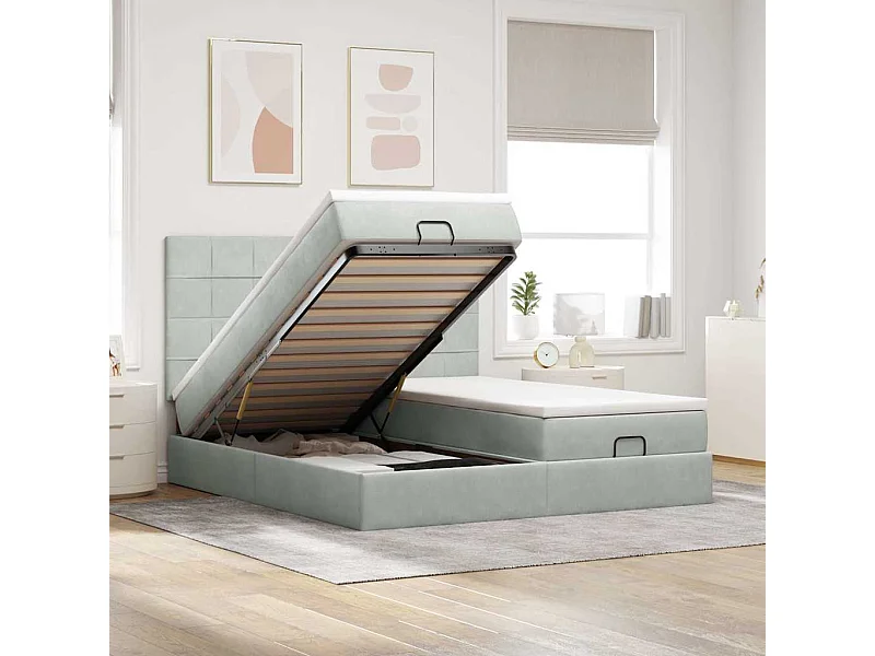 Ottoman-Bett mit Matratzen Hellgrau 200x200 cm Samt