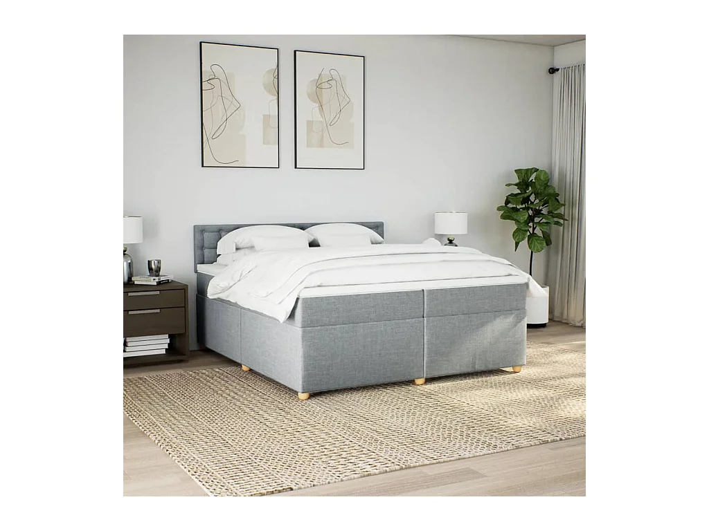 Boxspring met matras stof lichtgrijs 200x200 cm