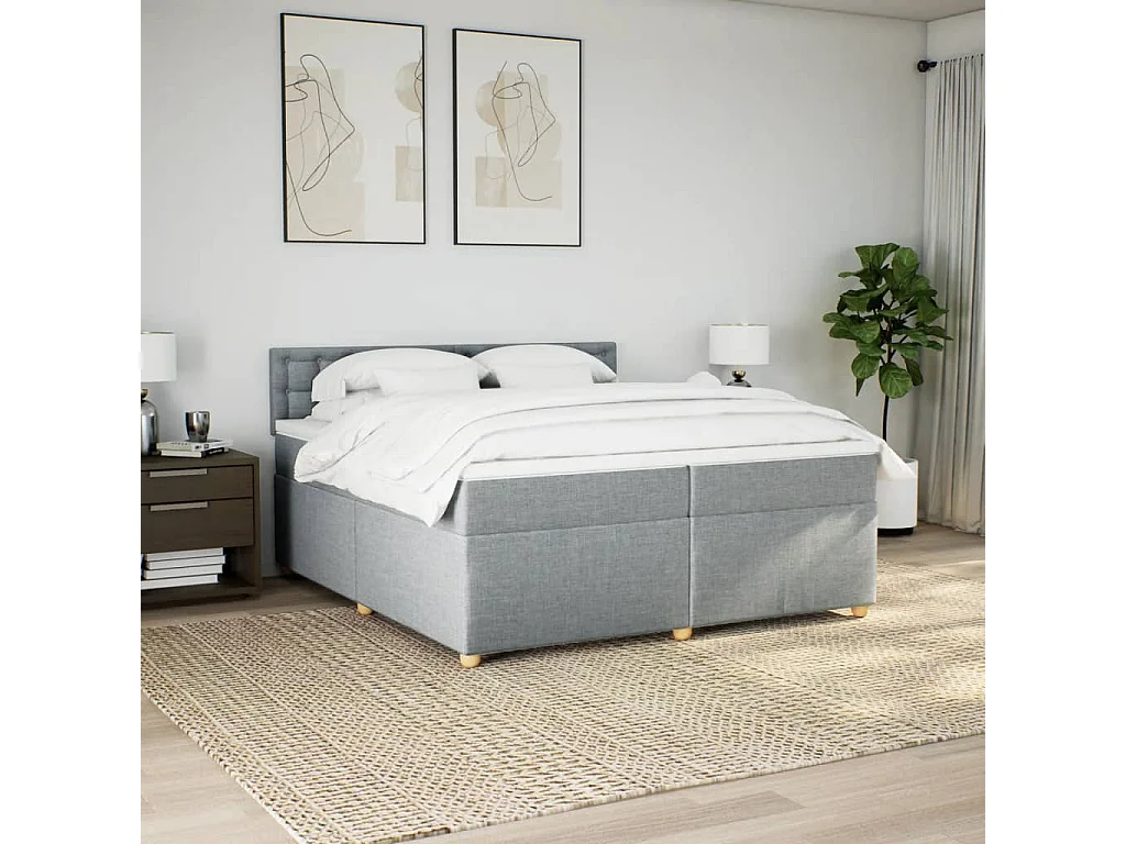 Boxspring met matras stof lichtgrijs 200x200 cm