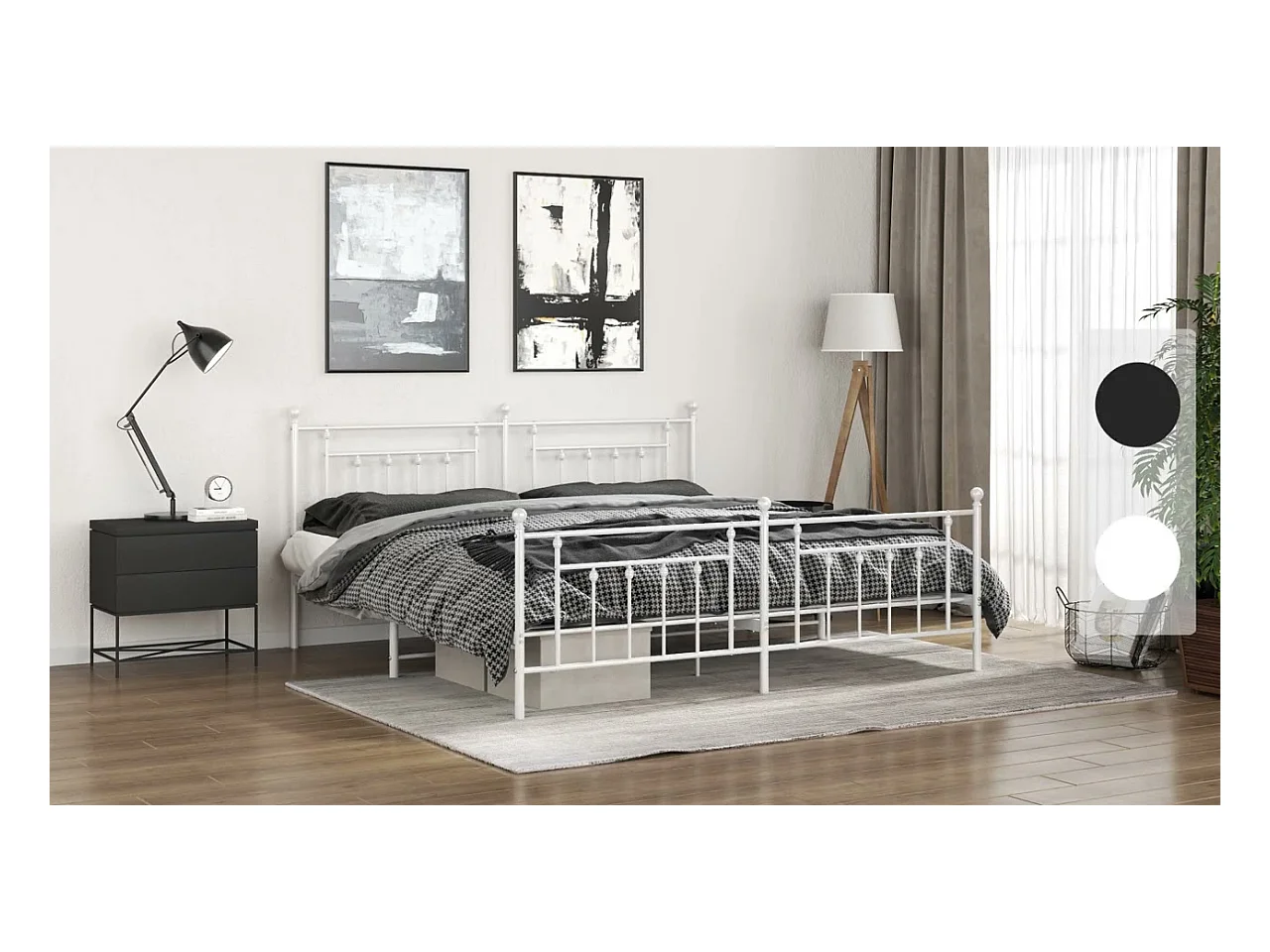 Cadre de lit métal sans matelas et tête de lit blanc 193x203 cm