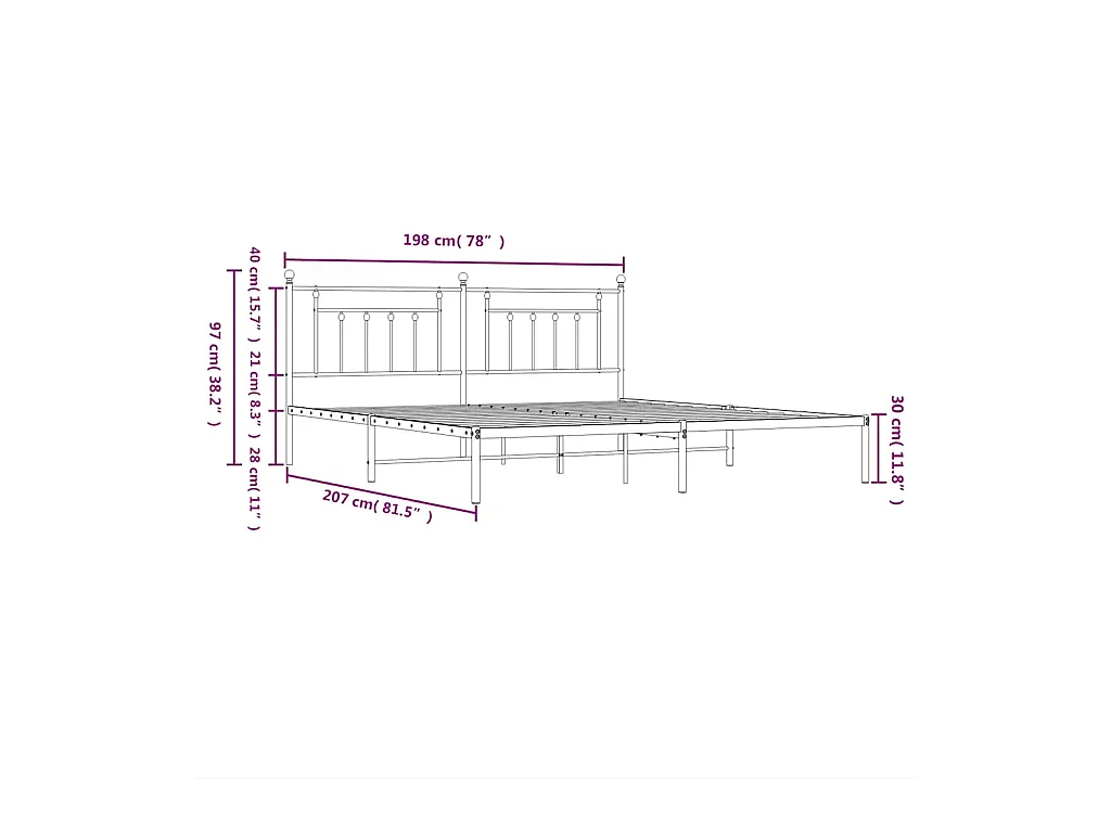 Cadre de lit métal sans matelas et tête de lit blanc 193x203 cm