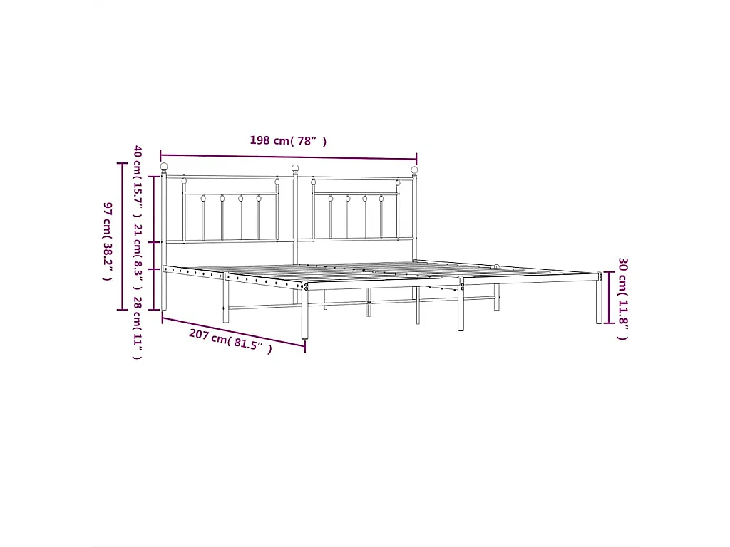 Cadre de lit métal sans matelas et tête de lit blanc 193x203 cm