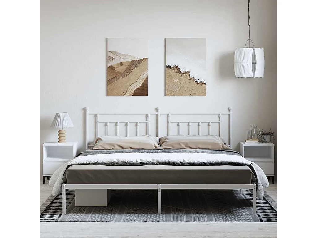 Cadre de lit métal sans matelas et tête de lit blanc 193x203 cm