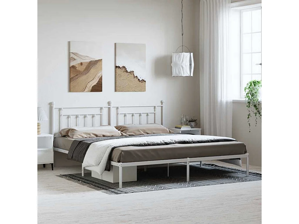 Cadre de lit métal sans matelas et tête de lit blanc 193x203 cm