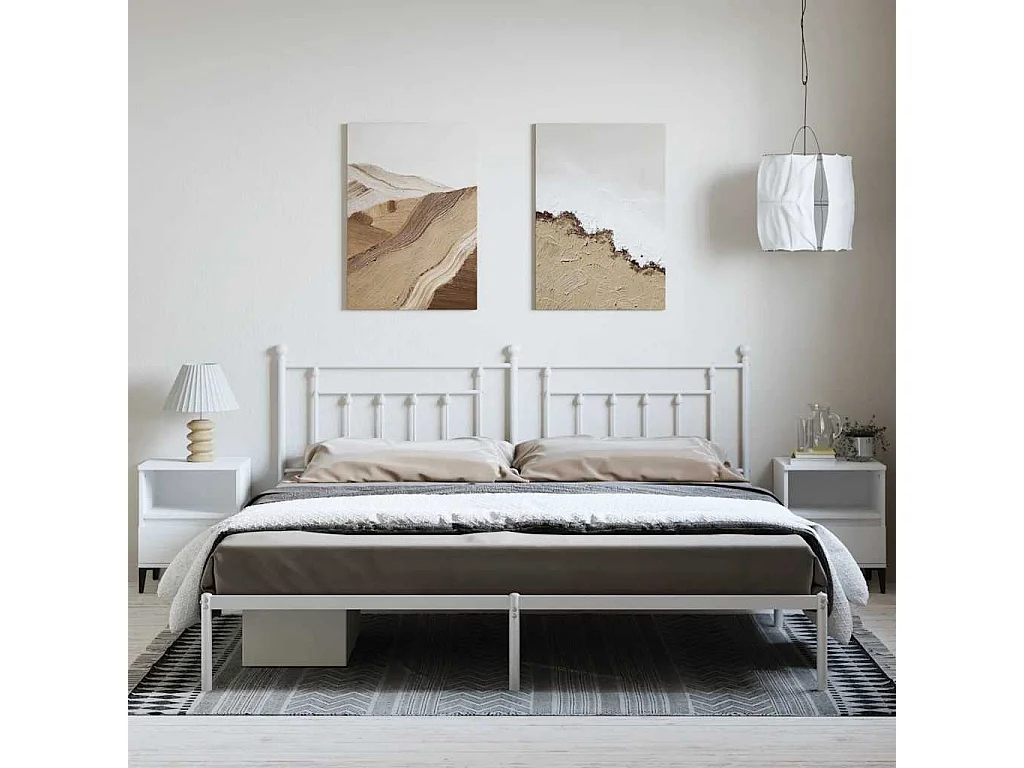 Cadre de lit métal sans matelas et tête de lit blanc 193x203 cm
