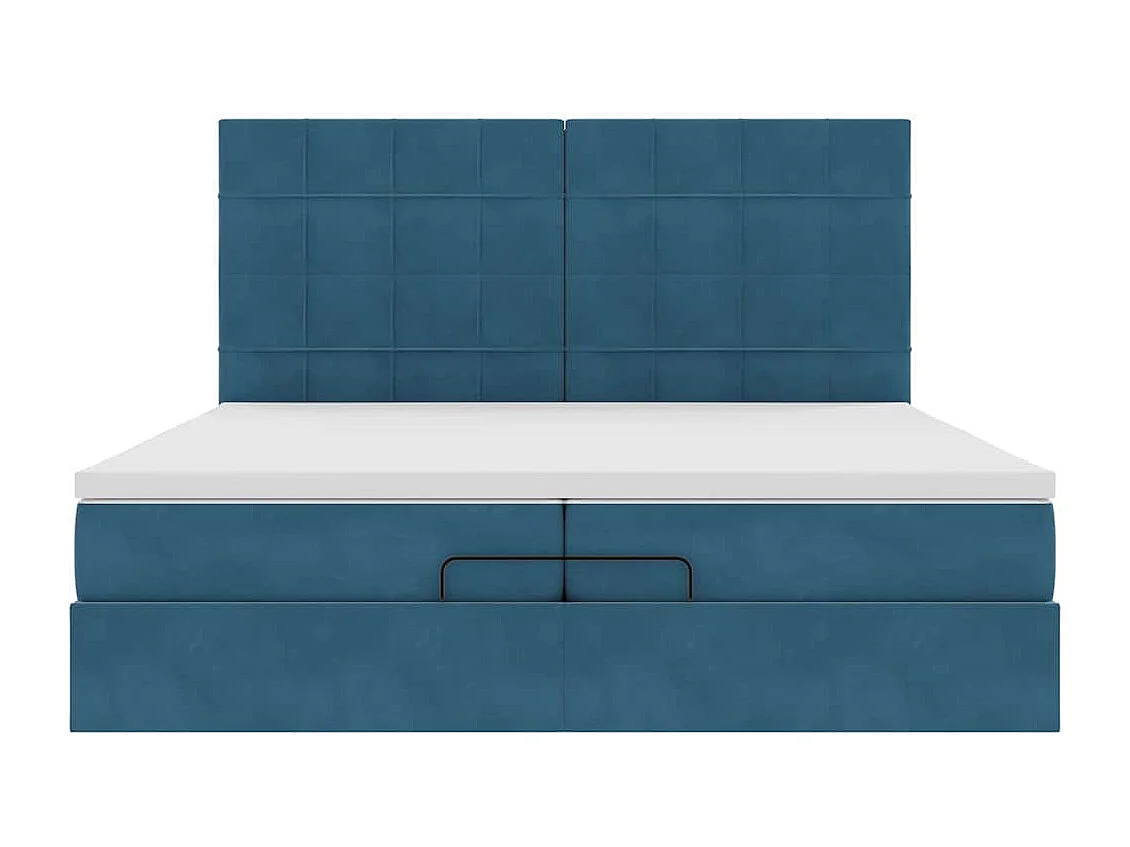 Cadre de lit ottoman avec matelas bleu foncé 200x200 cm velours
