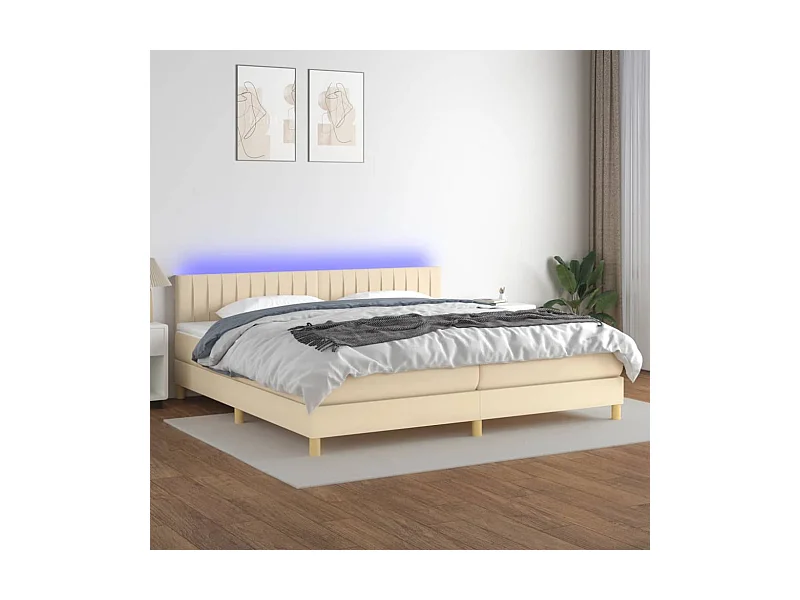 Boxspring met matras en LED stof crèmekleurig 200x200 cm