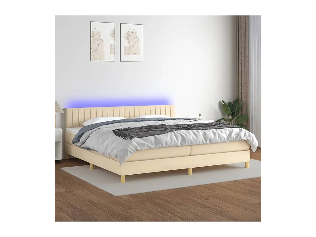 Sommier à lattes de lit et matelas et LED Crème 200x200cm Tissu