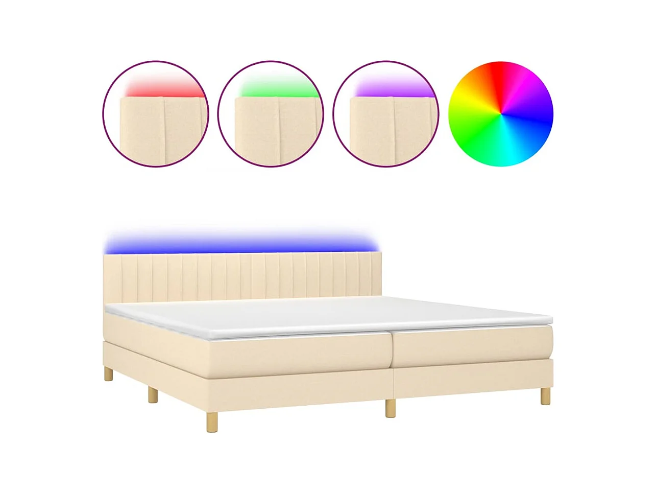 Sommier à lattes de lit et matelas et LED Crème 200x200cm Tissu