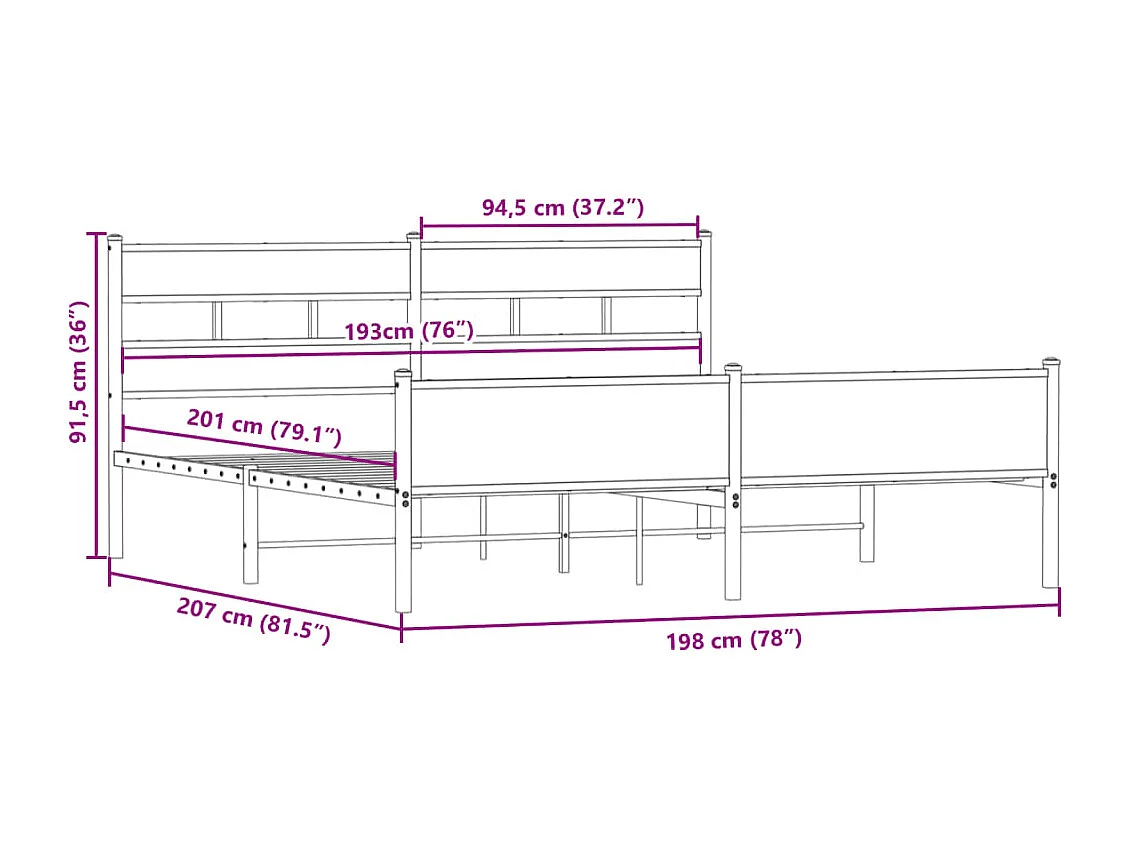 Estructura de cama sin colchón metal roble ahumado 193x203 cm