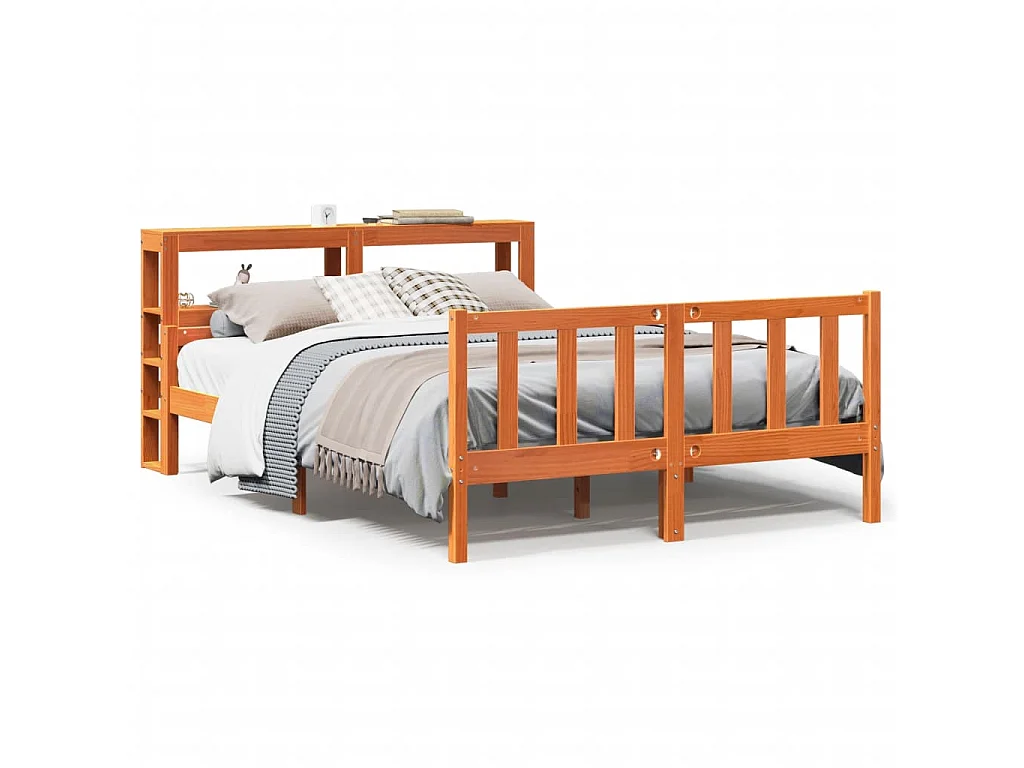 Estrutura cama c/ cabeceira 150x200cm pinho maciço castanho-mel