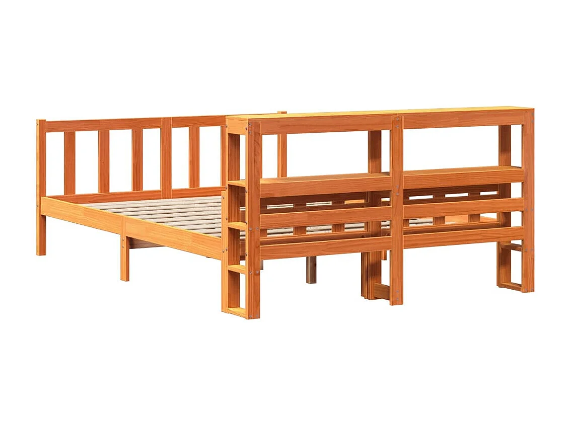 Estrutura cama c/ cabeceira 150x200cm pinho maciço castanho-mel