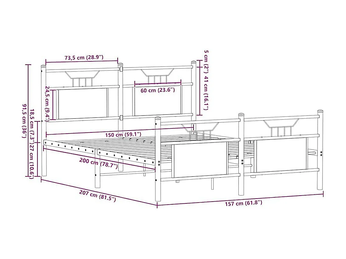 Bedframe zonder matras bewerkt hout bruin eikenkleur 150x200 cm