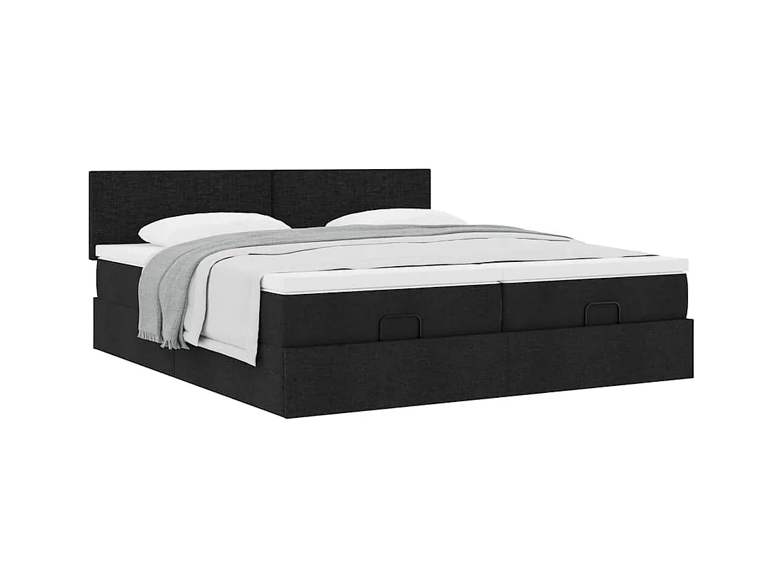 Cadre de lit ottoman avec matelas noir 200x200cm tissu