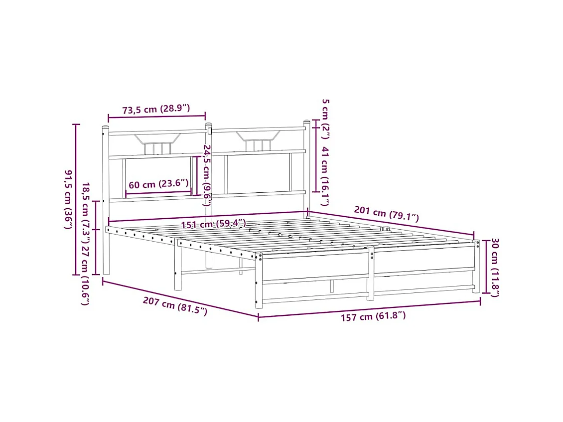Cadre de lit sans matelas chêne marron 150x200 cm