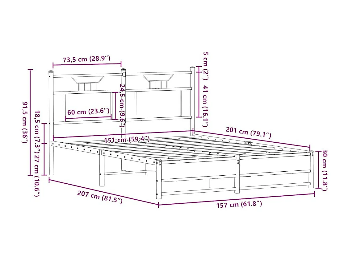 Cadre de lit sans matelas chêne marron 150x200 cm