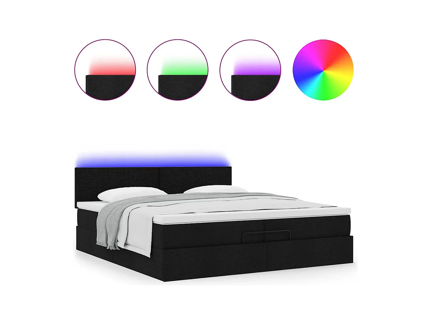 Cadre de lit ottoman avec matelas noir 200x200cm tissu