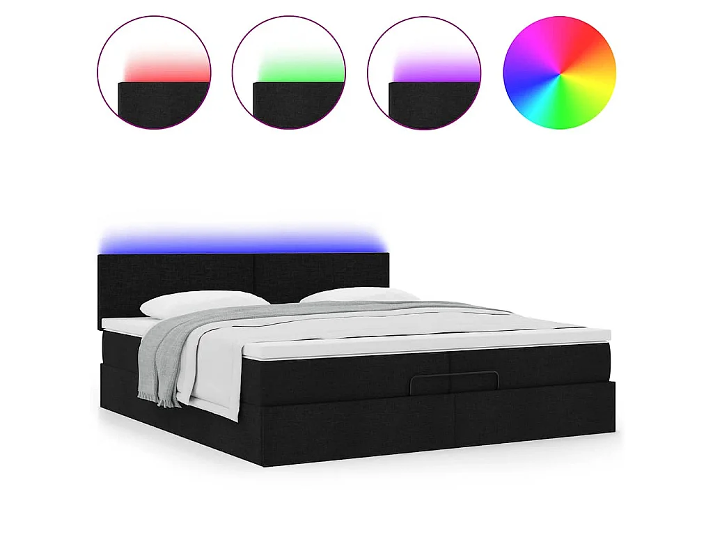 Struttura Letto Pouf con Materassi Nero 200x200 cm in Tessuto