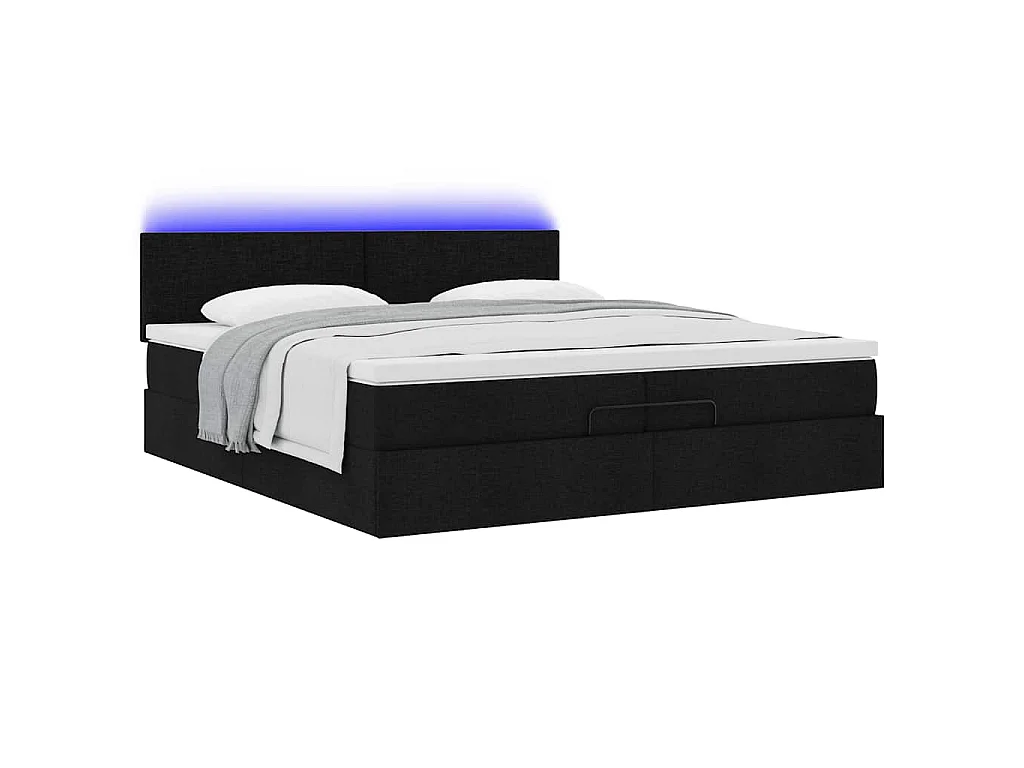 Struttura Letto Pouf con Materassi Nero 200x200 cm in Tessuto