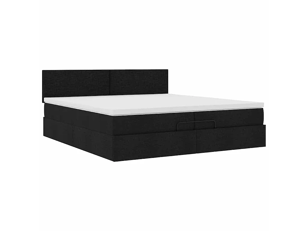 Struttura Letto Pouf con Materassi Nero 200x200 cm in Tessuto
