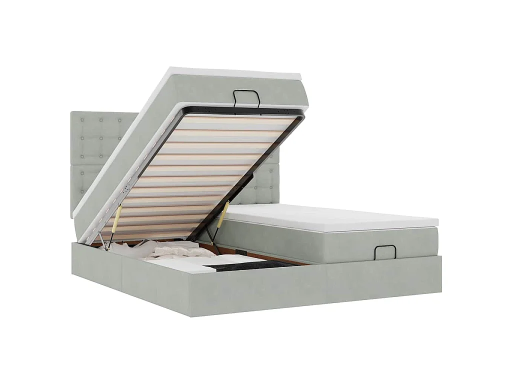 Ottoman bed met matrassen en LED's 200x200cm fluweel lichtgrijs