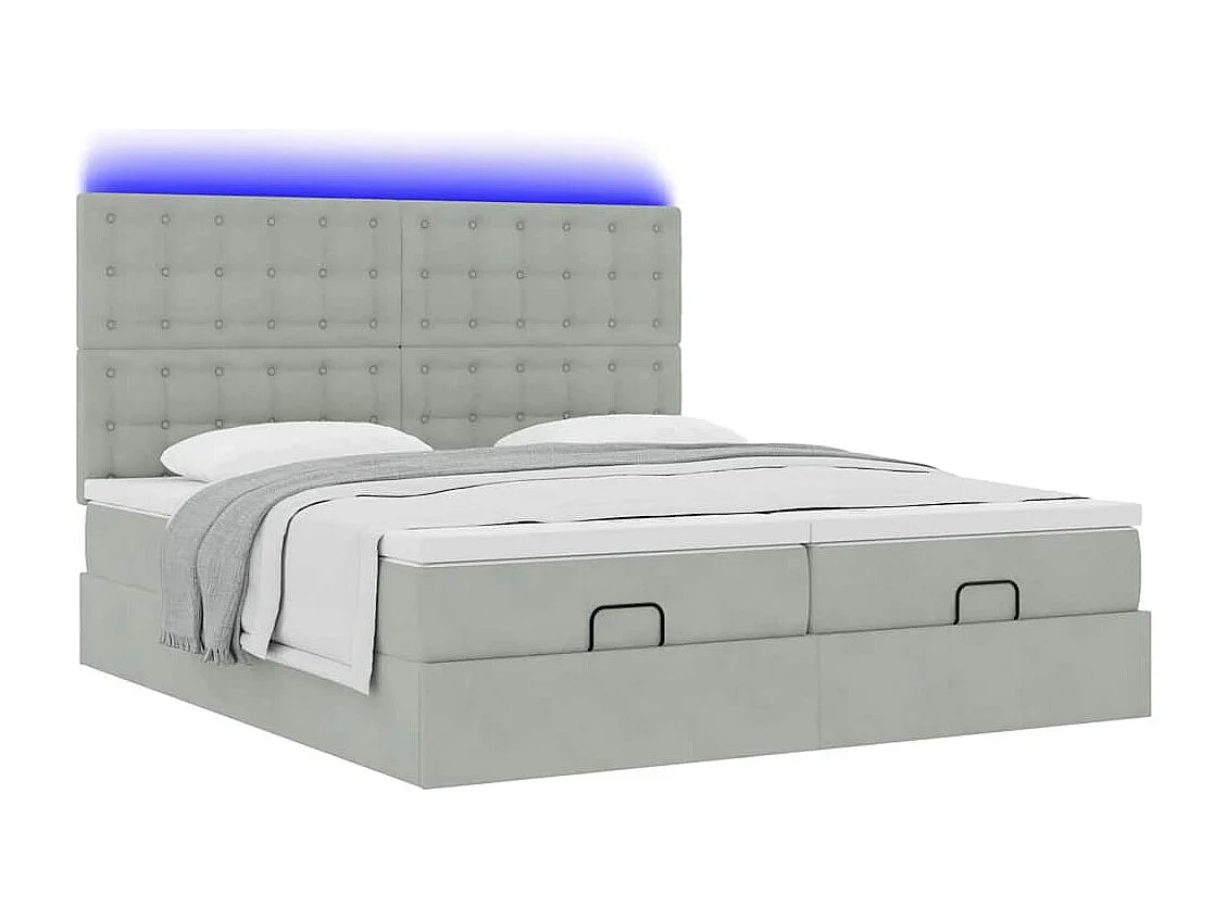 Ottoman bed met matrassen en LED's 200x200cm fluweel lichtgrijs