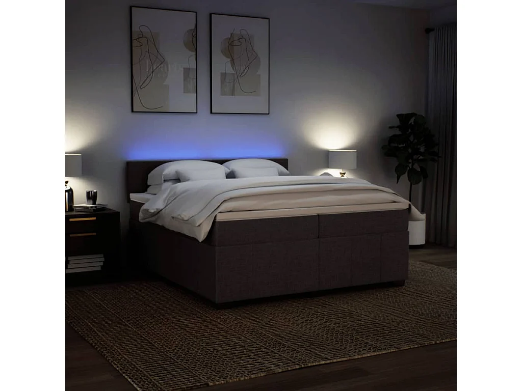 Giroletto a Molle con Materasso Marrone Scuro 200x200cm Tessuto