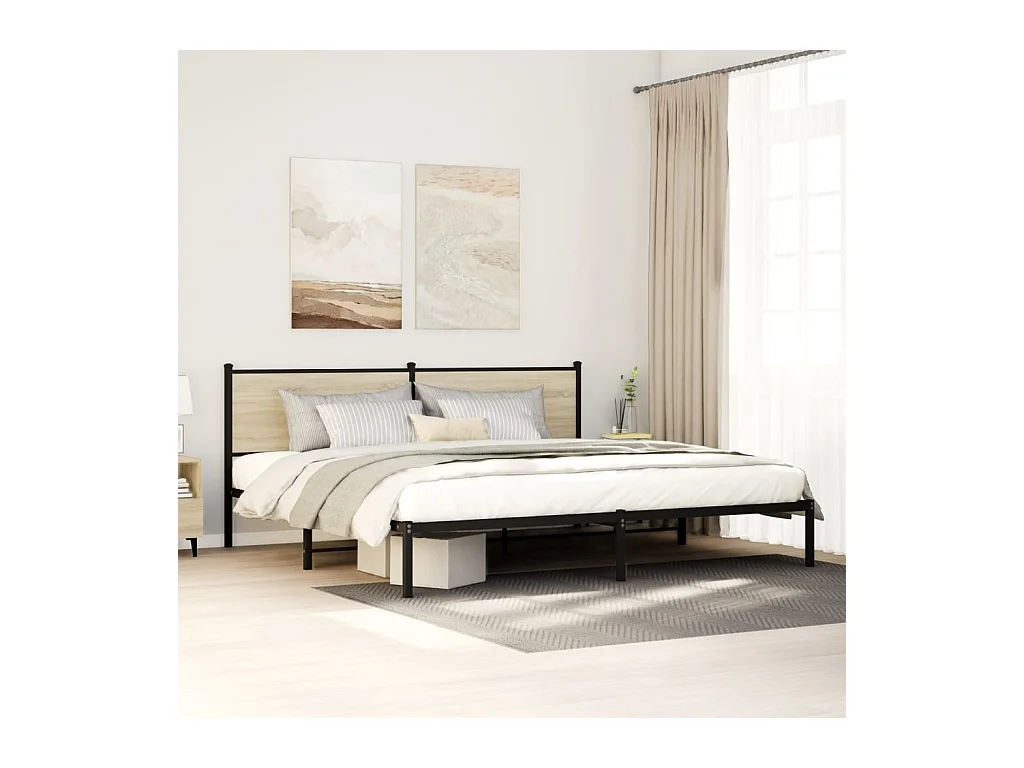 Cadre de lit en métal sans matelas chêne sonoma 200x200 cm