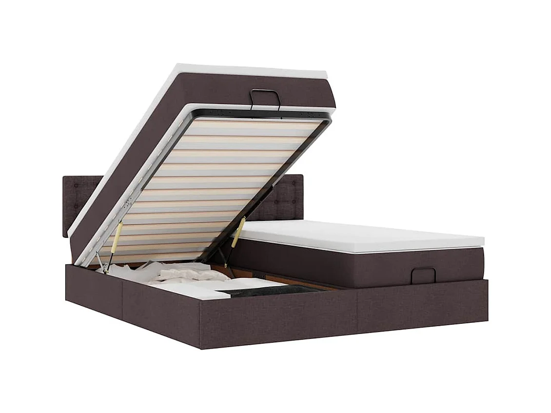 Cadre de lit ottoman avec matelas marron foncé 200x200 cm tissu