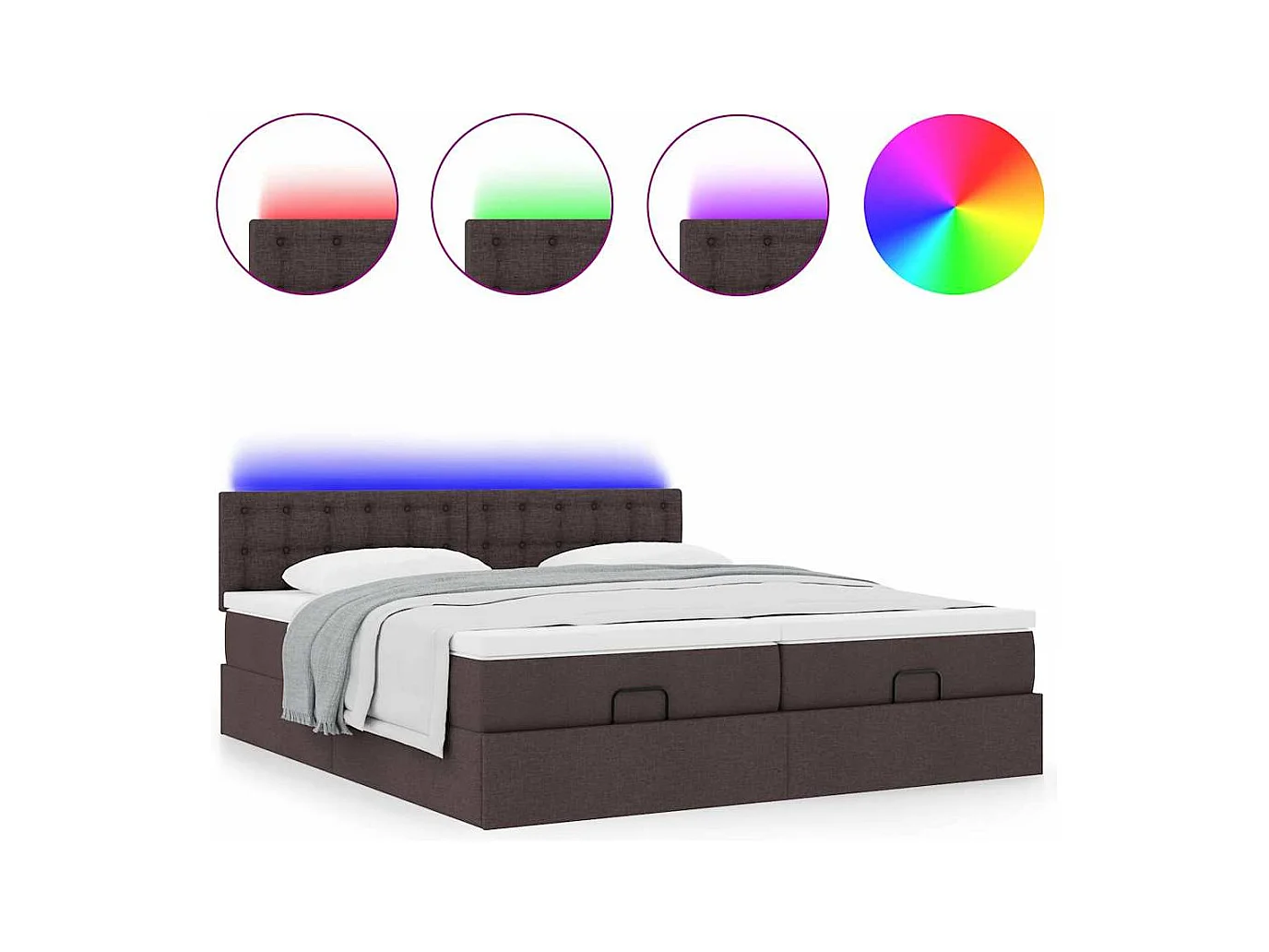 Cadre de lit ottoman avec matelas marron foncé 200x200 cm tissu