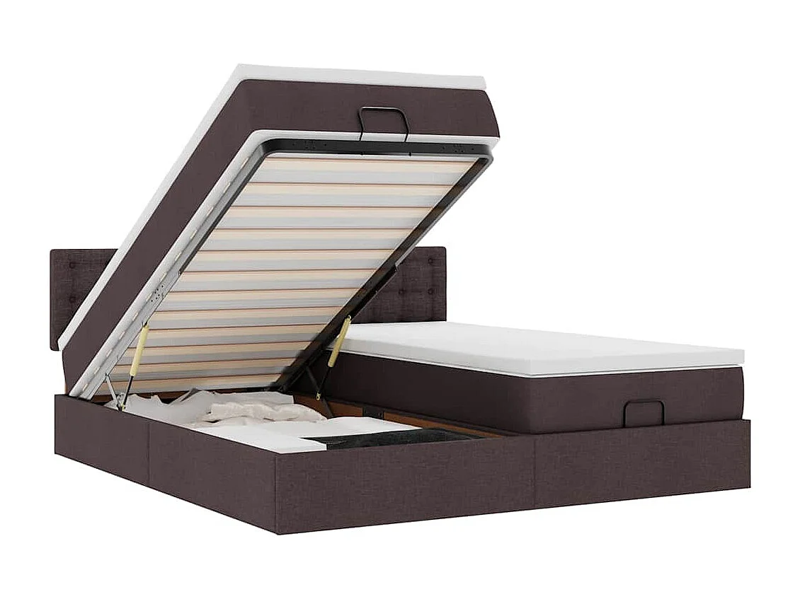 Cadre de lit ottoman avec matelas marron foncé 200x200 cm tissu