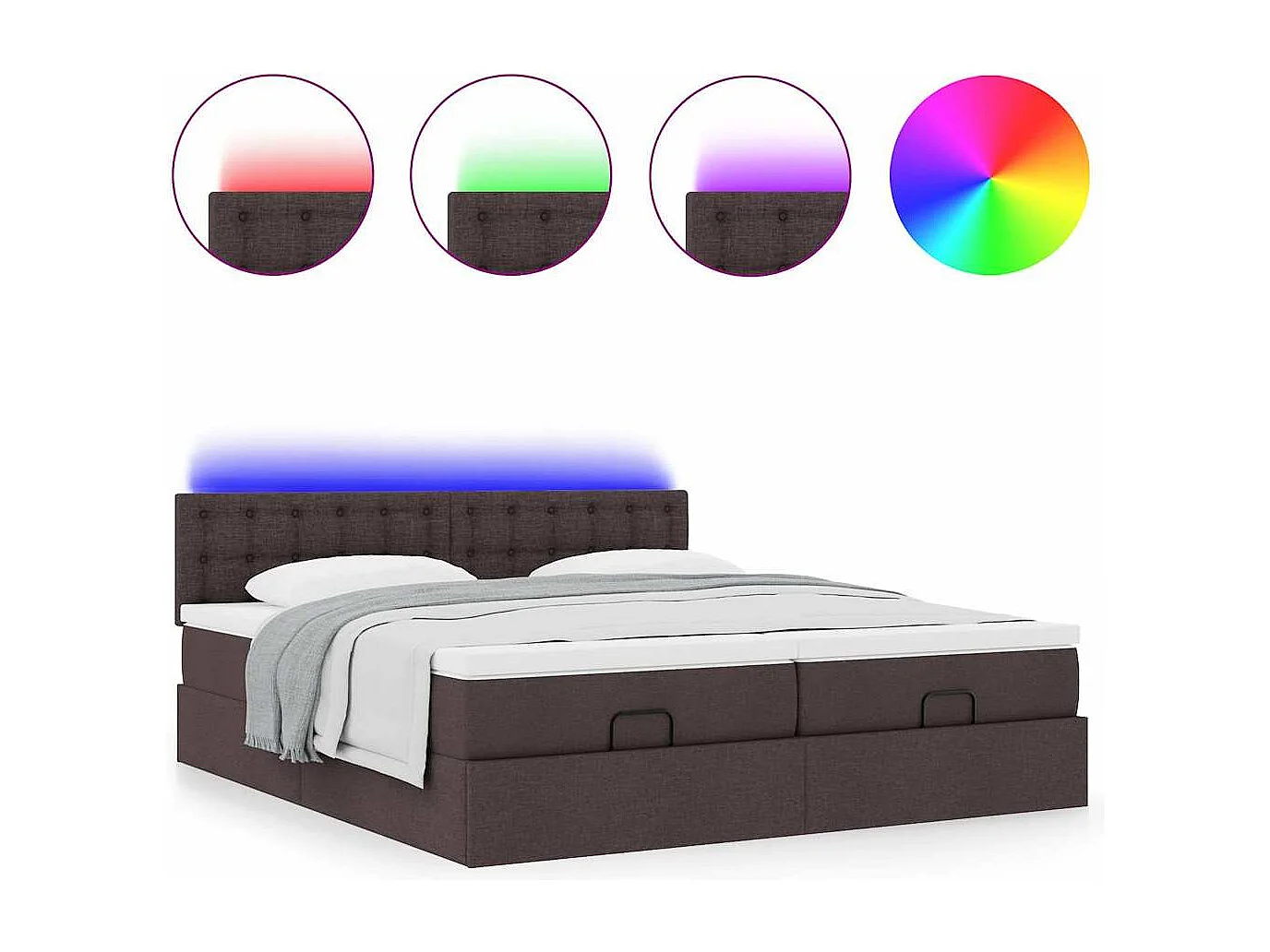 Cadre de lit ottoman avec matelas marron foncé 200x200 cm tissu