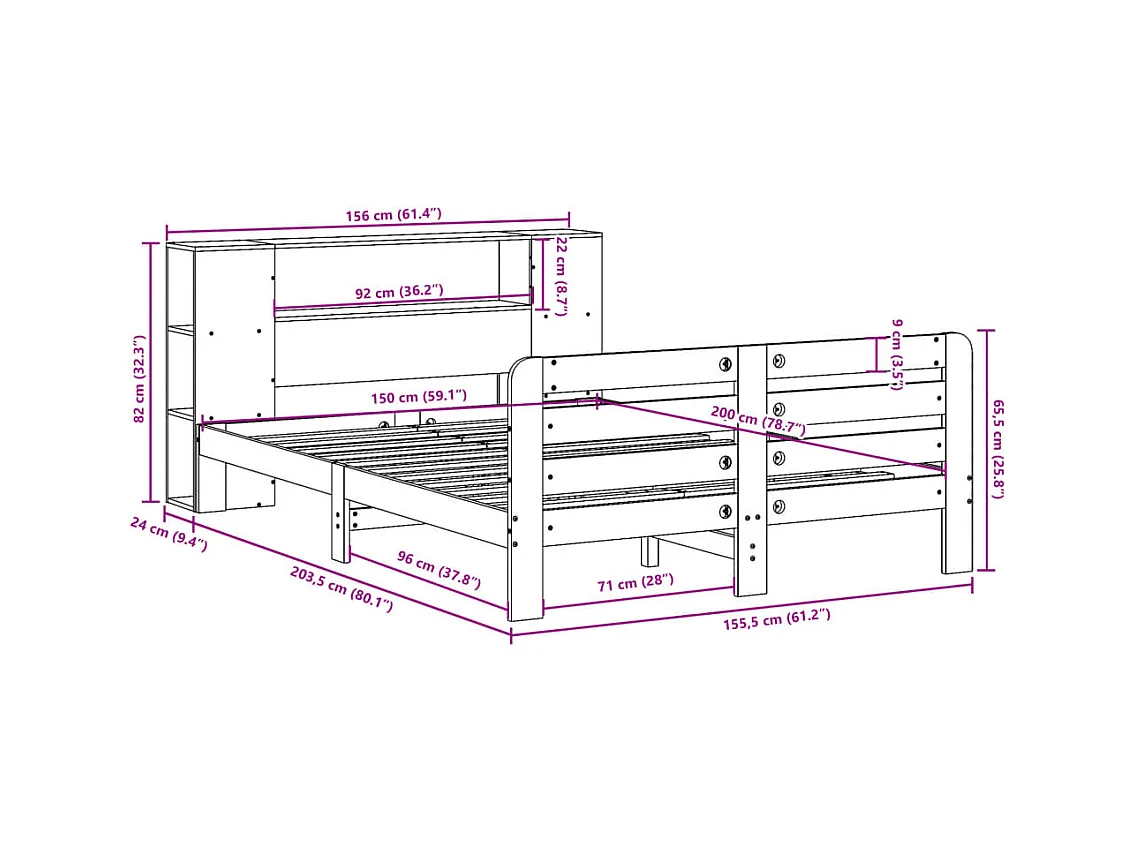 Cadre de lit sans matelas blanc 150x200 cm bois de pin massif
