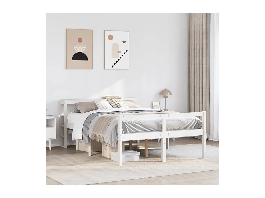 Cama personas mayores y cabecero madera pino blanco 150x200 cm