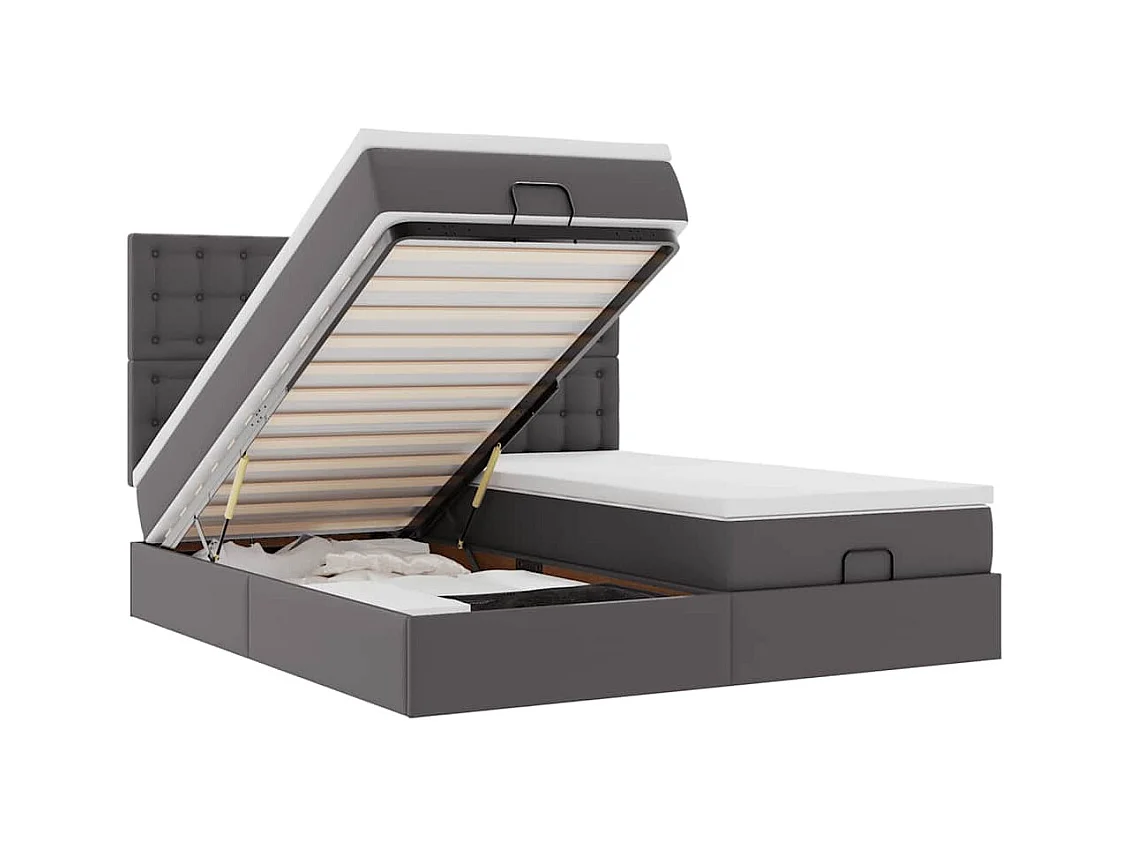 Struttura Letto Pouf con Materassi Grigio 200x200 cm Similpelle