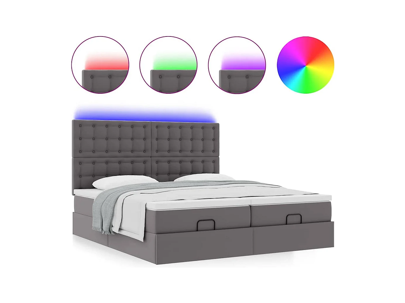 Struttura Letto Pouf con Materassi Grigio 200x200 cm Similpelle