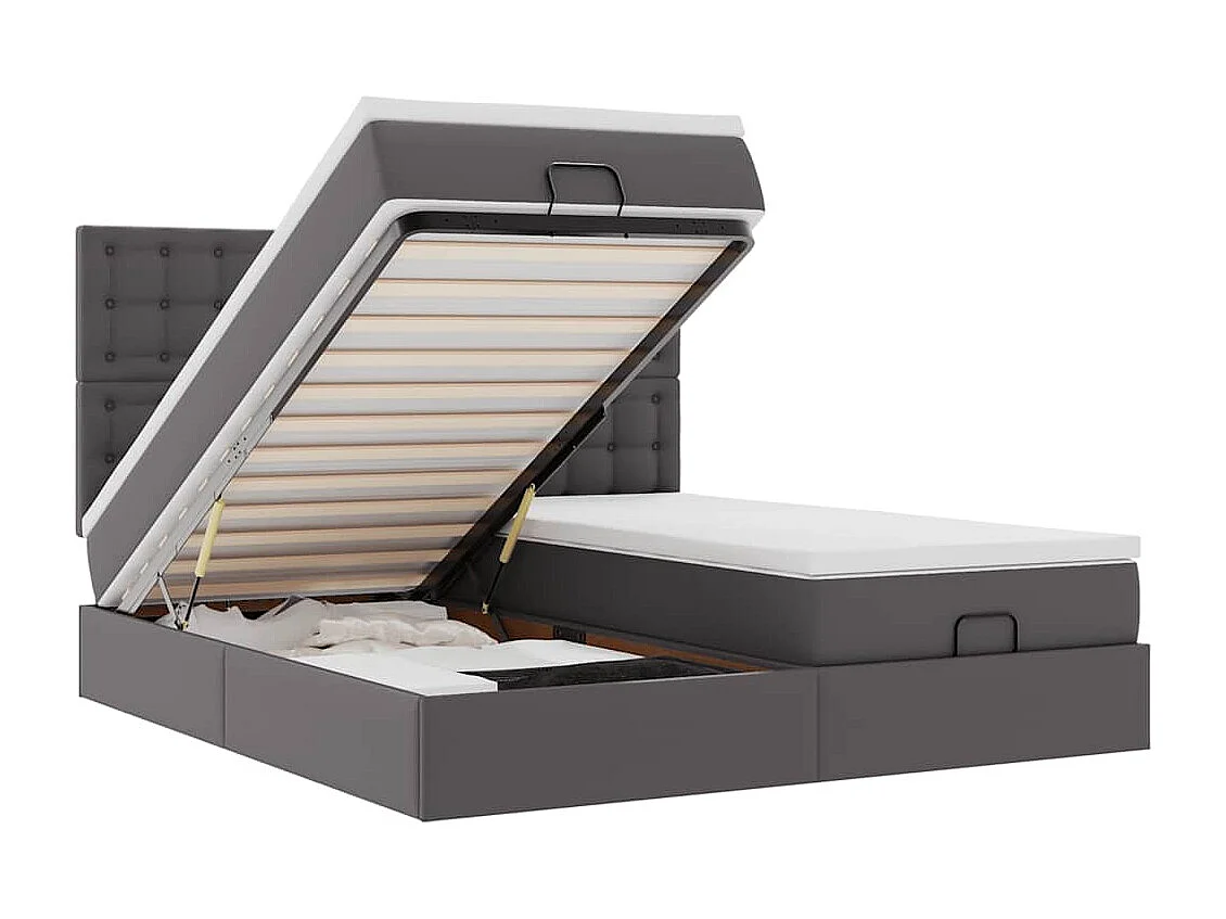 Struttura Letto Pouf con Materassi Grigio 200x200 cm Similpelle