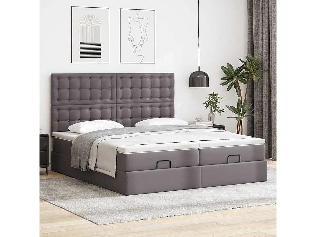 Struttura Letto Pouf con Materassi Grigio 200x200 cm Similpelle