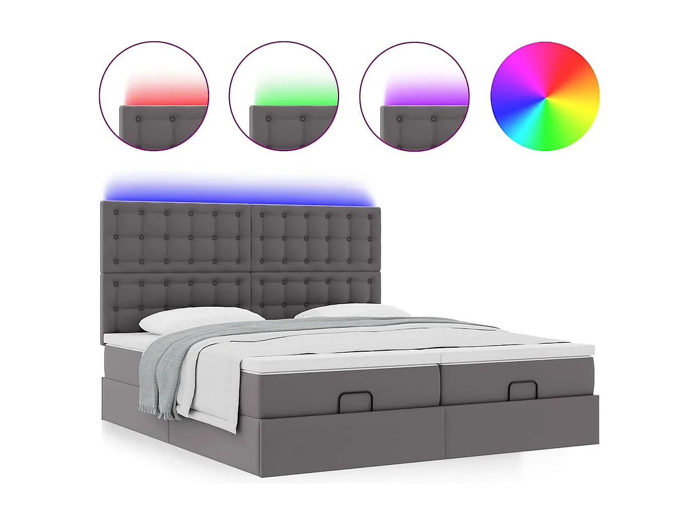 Struttura Letto Pouf con Materassi Grigio 200x200 cm Similpelle