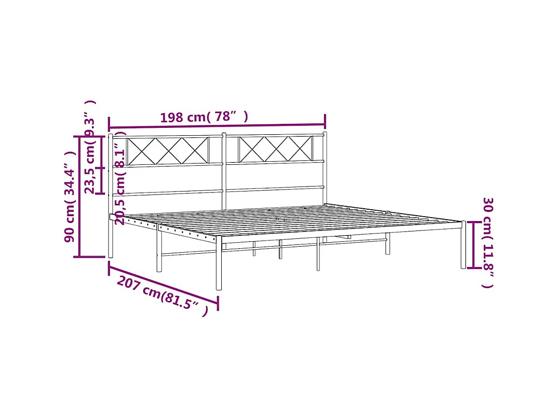 Cadre de lit métal sans matelas avec tête de lit noir 193x203cm