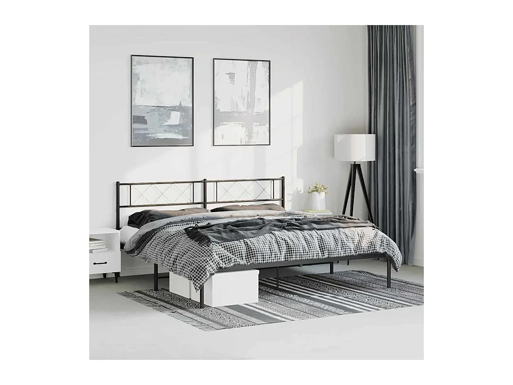 Cadre de lit métal sans matelas avec tête de lit noir 193x203cm