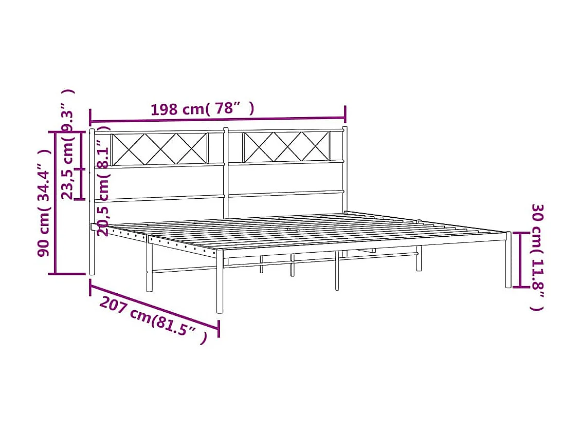 Cadre de lit métal sans matelas avec tête de lit noir 193x203cm