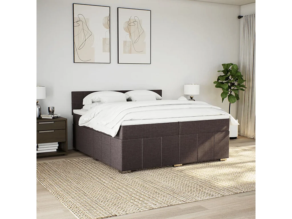 Cama box spring con colchón tela marrón oscuro 200x200 cm