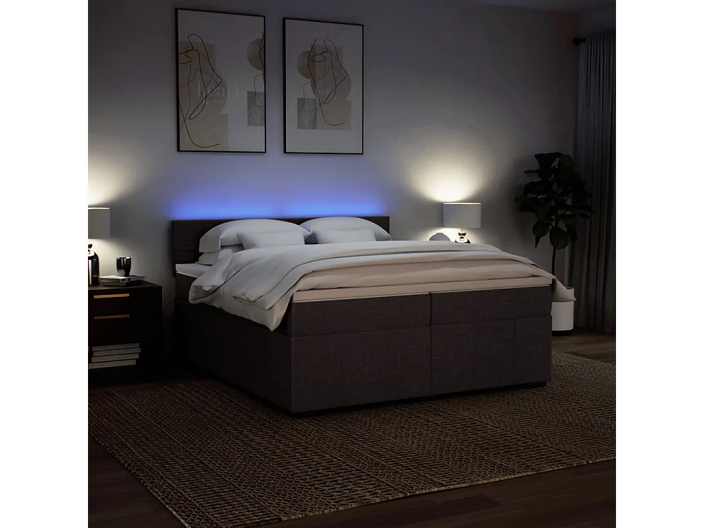 Cama box spring con colchón tela marrón oscuro 200x200 cm