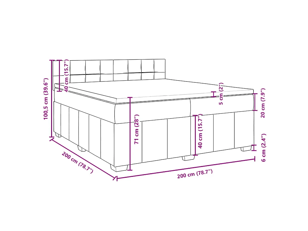 Cama box spring con colchón tela marrón oscuro 200x200 cm