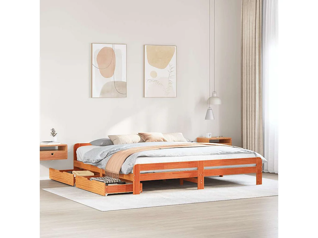 Letto senza Materasso Marrone Cera 200x200 cm in Legno di Pino