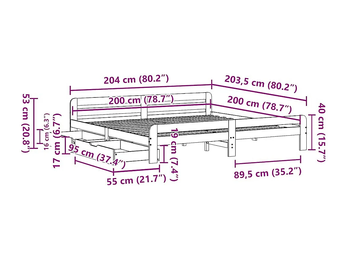 Letto senza Materasso Marrone Cera 200x200 cm in Legno di Pino