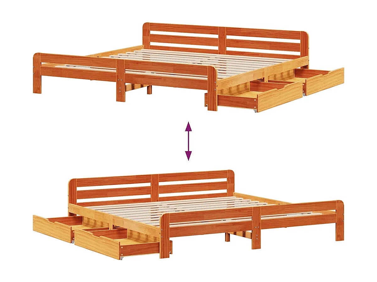Cadre de lit sans matelas cire marron 200x200cm bois pin massif
